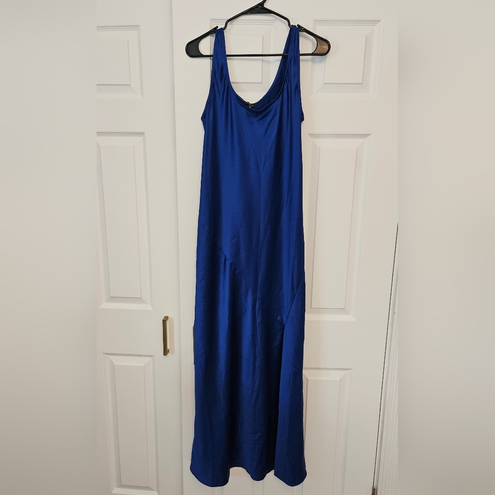 Banana Republic Factory Blue Satin Maxi Dress Size Medium - Picture 2 of 4